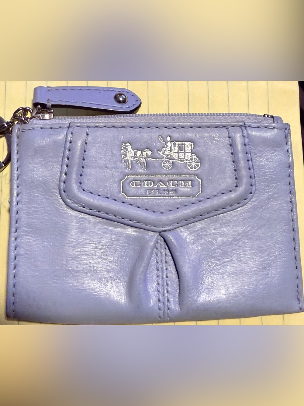 COACH Vintage periwinkle Card Case with Horse & Carriage Logo EUC w39